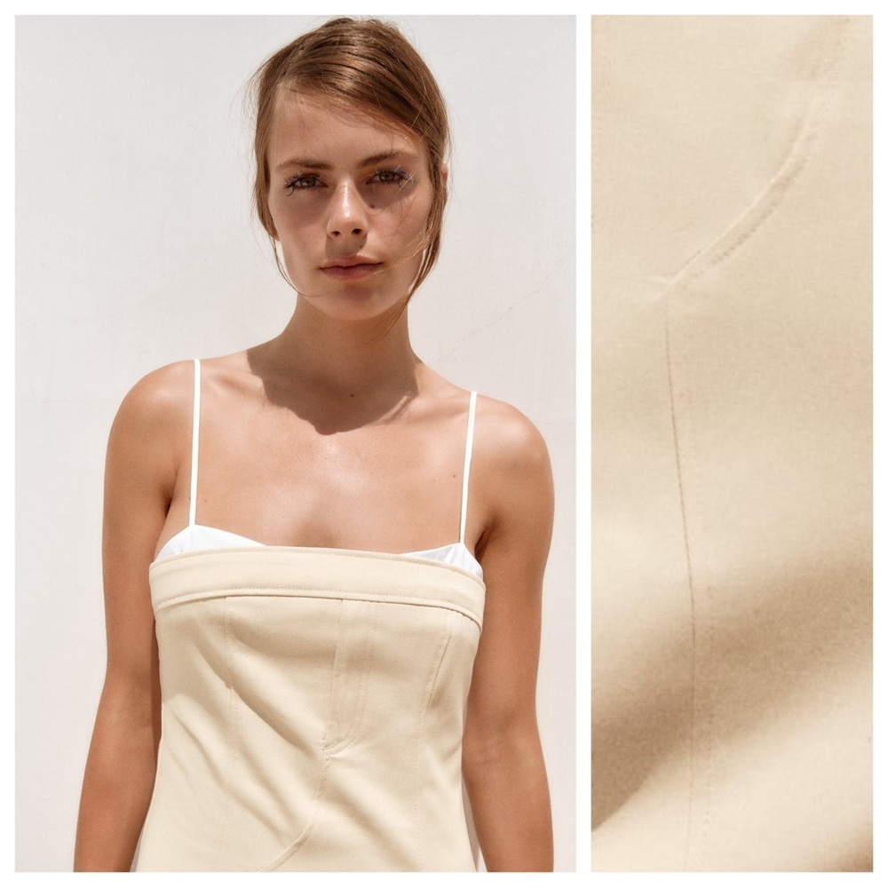 NWT. Zara Cream Cotton Combination Mini Dress. Size S. - Picture 3 of 14